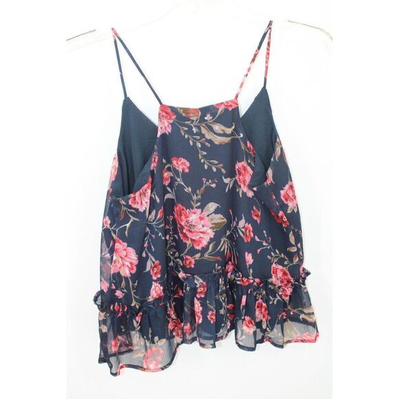 Patrons Of Peace Boho NAVY Floral Ruffle Peplum BLOUSE Top Size Small NWT - Picture 4 of 7